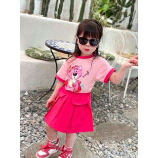 Sét bộ gấu dâu Hồng kèm chân váy Hồng cho bé gái