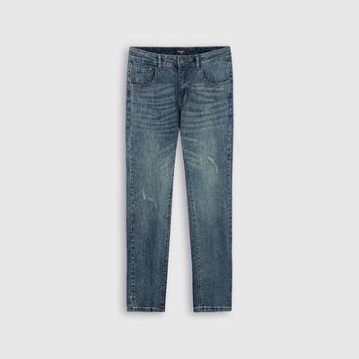 Quần jean nam ROWAY, vải denim co giãn nhẹ, form slim | Jean xanh rách