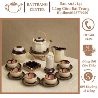 Bộ ấm trà Siêu Phẩm Hoa nở trong lòng men hoả biến(bộ không kèm 4 món phụ kiện và khay gỗ)