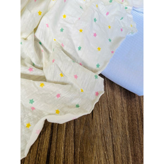 Vải thun cotton xược 2c hình sao nhí nền kem
