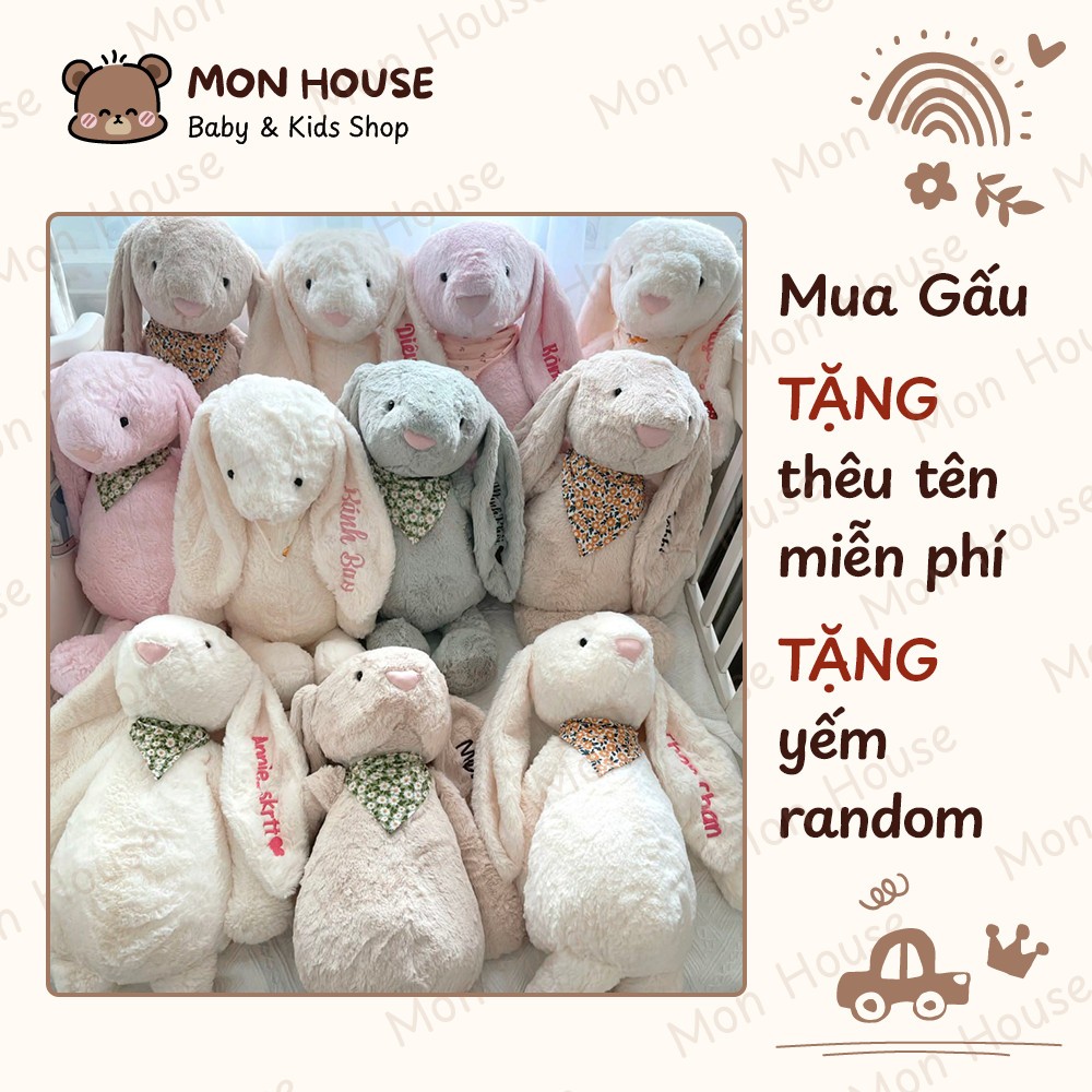 Thỏ bông lông mềm thêu tên cho bé theo yêu cầu, Món quà ý nghĩa tặng bé
