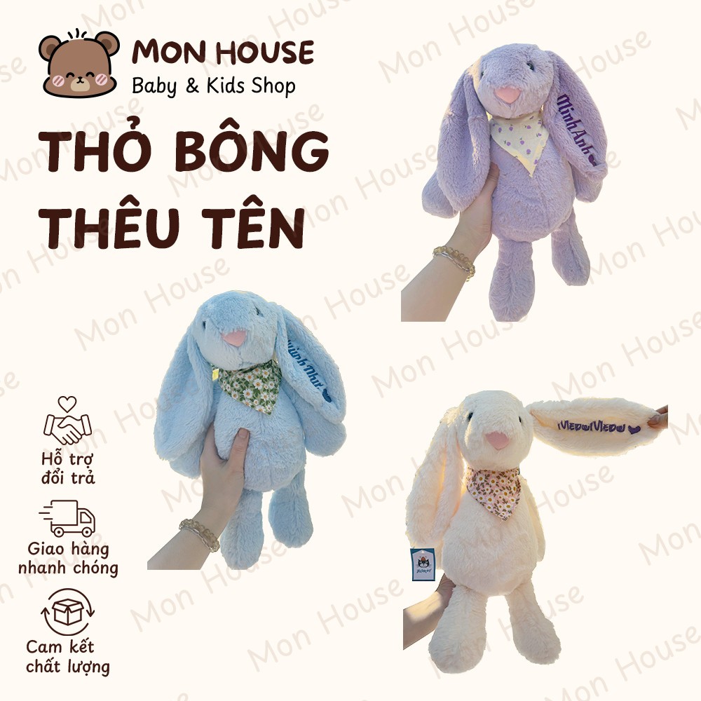 Thỏ bông lông mềm thêu tên cho bé theo yêu cầu, Món quà ý nghĩa, thỏ jellycat thêu tên