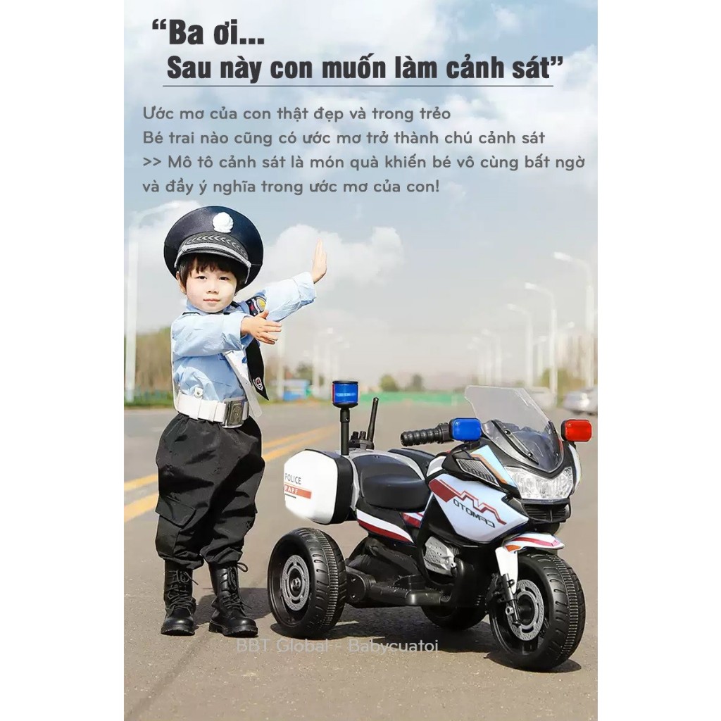 [ TẶNG BÓNG HƠI TRỊ GIÁ 80K]Xe máy điện trẻ em phân khối lớn/xe cảnh sát/ xe địa hình 2 màu BBT Global BBT-1100