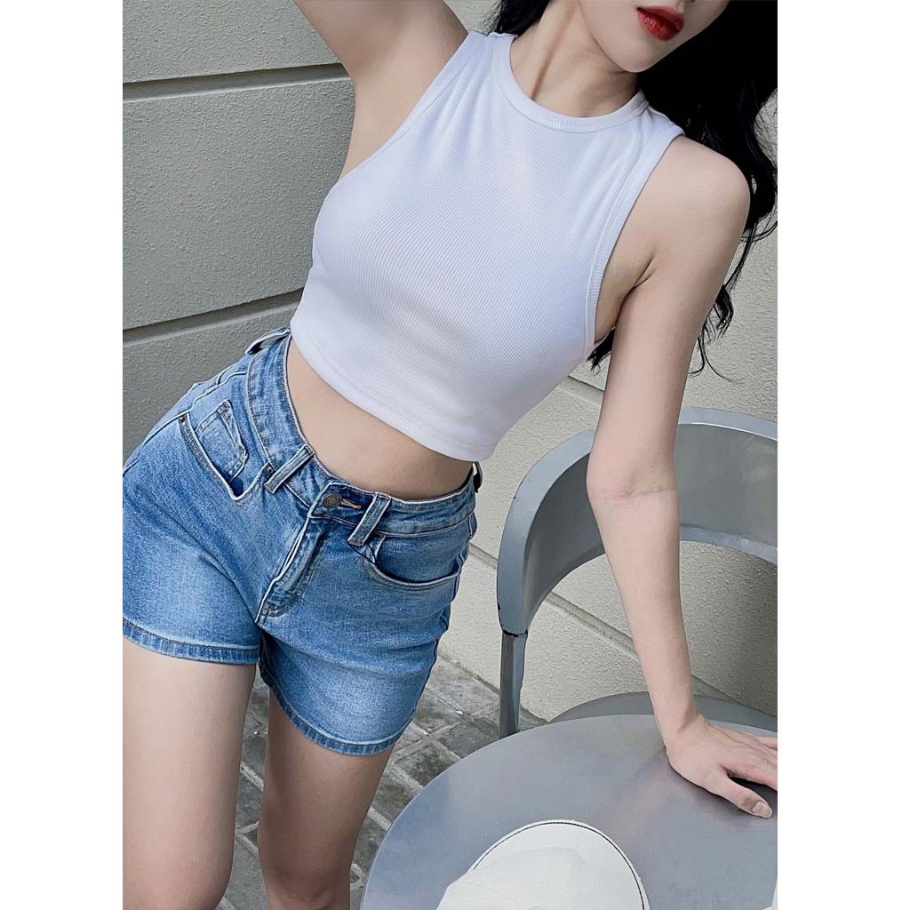 Áo ba lỗ nữ - Áo croptop sát nách chất liệu thun gân lỗ co giãn 4 chiều, CT JEANS