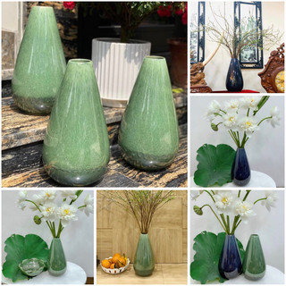 Bình cắm hoa gốm sứ dáng giọt nước, hoạ tiết trơn, màu hoả biến, cao 36cm - miệng 18cm