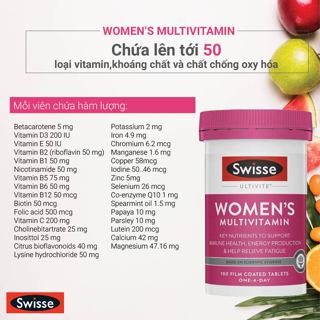 Vitamin tổng hợp cho nữ, giúp tăng sức đề kháng Swisse Ultivite Women s