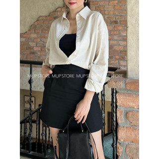 Áo sơ mi nữ form rộng tay dài Mụp store vải linen dáng basic đi học đi làm