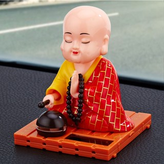 Tượng Phật Chú Tiểu Gật Đầu Gõ Mõ Cao 9,5 Rộng 7 Dài 7 Năng Lượng Ánh Sáng Mặt Trời Trang Trí Taplo Ô Tô Bàn Làm Việc