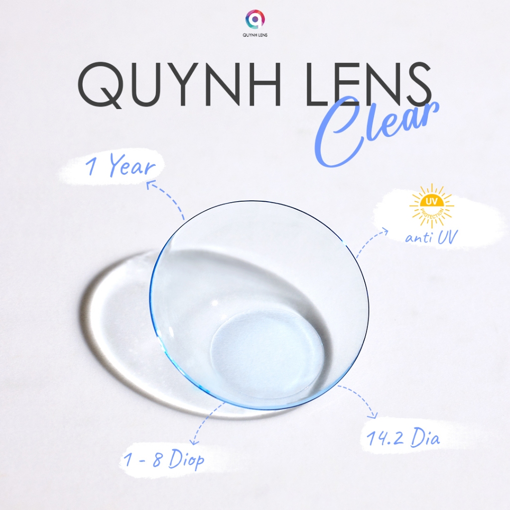 Kính áp tròng trong suốt không màu chống UV cận 1-8 độ QUYNH LENS