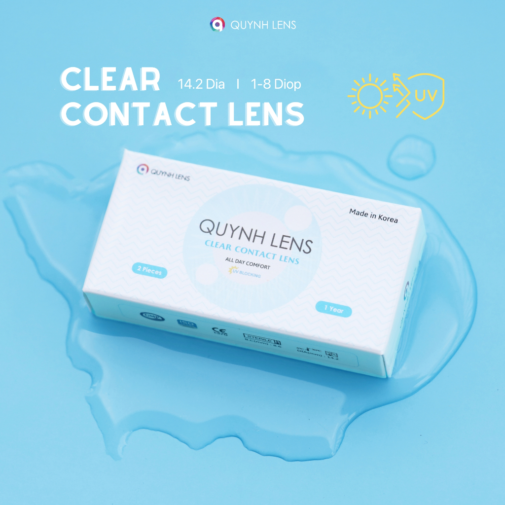 Kính áp tròng trong suốt không màu chống UV cận 1-8 độ QUYNH LENS