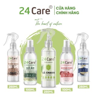 Xịt khử mùi tinh dầu thiên nhiên 24Care nhiều mùi - Dung tích 100ml/250ml - Sả chanh, oải hương, bạc hà, khoái cảm
