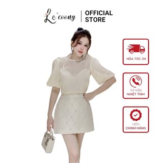 Set áo và váy dáng ngắn phối lông lecoong b98 đầm sang trọng