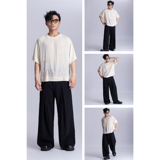 Áo Thun Rayon Nam Ngắn Tay Trương Thanh Long MA47 Form Boxy Họa Tiết Thêu Lắc Tay Thủ Công Màu Be