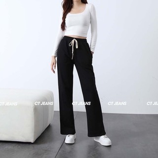 Quần nỉ nữ ống suông cạp chun chất liệu nỉ da cá mềm mại co giãn CP03, CT JEANS