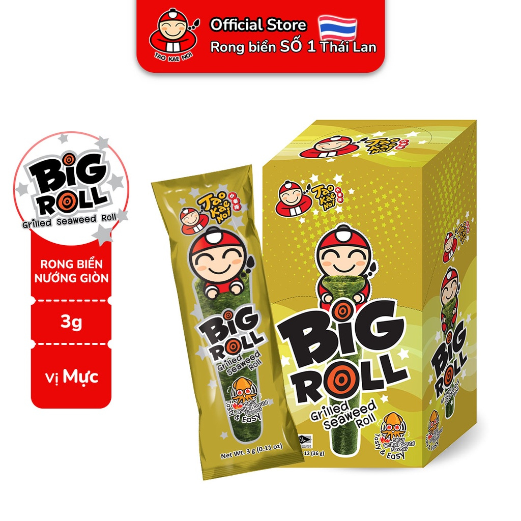 [COMBO 4 MÓN] Rong biển TaoKaeNoi Big Roll Mực (12 gói) và Crispy Seaweed 15g (2 Truyền Thống, 1 Cay)