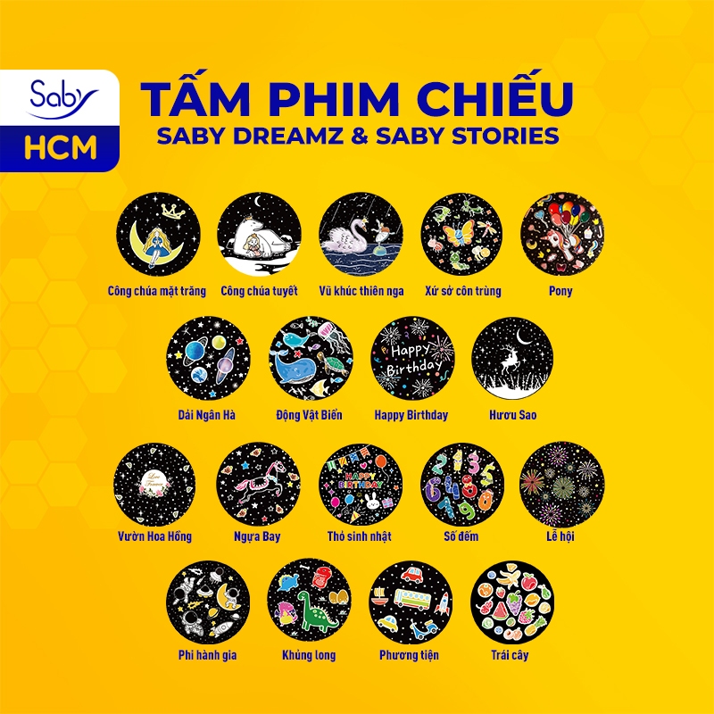 Tấm phim chiếu Saby hình Thỏ sinh nhật, hình chiếu dùng cho đèn ngủ chiếu sao Saby Dreamz và Saby Stories