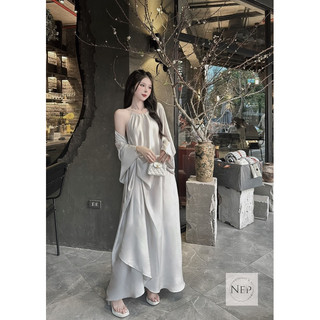 Set váy cổ yếm rúm sườn + áo choàng lụa