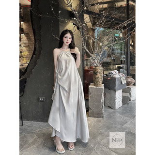 Set váy cổ yếm rúm sườn + áo choàng lụa