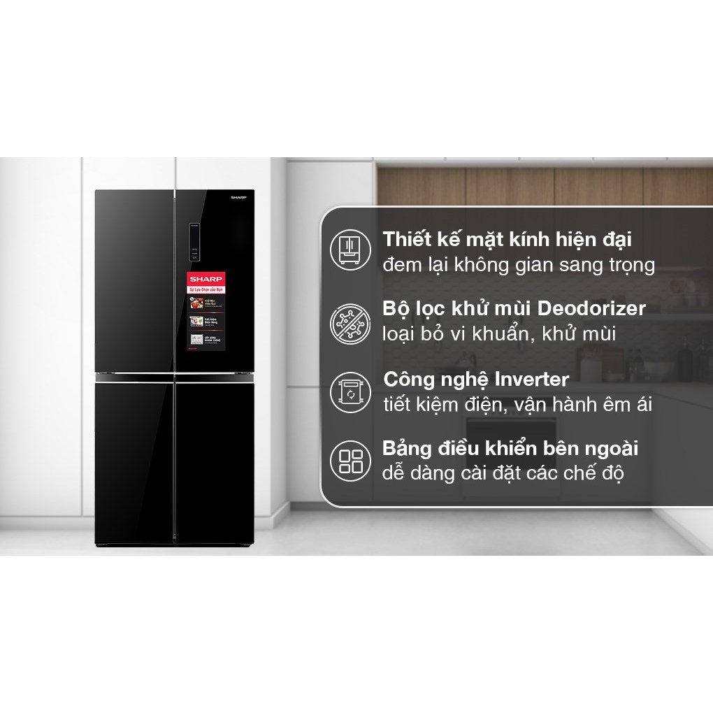 Tủ lạnh Sharp Inverter 362 lít Multi Door SJ-FX420VG-BK model 2022