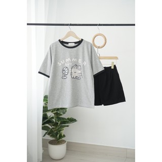  Sét áo quần đùi dây kéo MENINA sét đồ ngắn trẻ trung mặc đi chơi cho nữ Áó cotton quần đũi dây kéo 