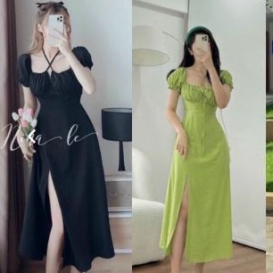 ĐẦM MAXI RỚT VAI DÂY CỔ YẾM CUTOUT LƯNG BO CHUN MẶC ĐƯỢC NHIỀU KIỂU