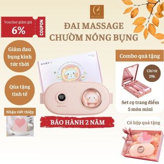 Đai chườm nóng bụng kinh, máy massage 4 chế độ nén nóng hồng ngoại xa, làm ấm tử cung và bụng, đai massage bụng kinh