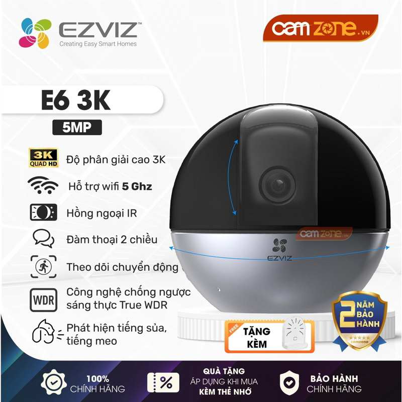 [MỚI] Camera Wifi Trong Nhà EZVIZ C6W 2K+ 4MP/E6 3K 5MP Siêu Nét - Quay Quét 360 Độ, Đàm Thoại 2 Chi