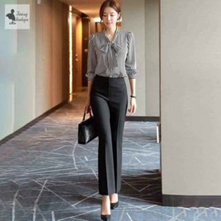 Quần Tây nữ ống loe lưng cao, quần âu ống loe cạp cao vải tuyết mưa dày dặn