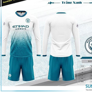 Áo Bóng Đá Man City Trắng Xanh dài tay - Đồ Đá Banh 2024