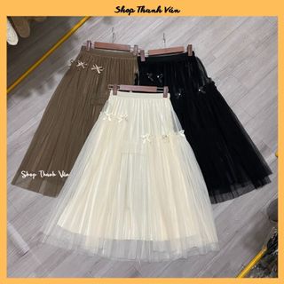 Chân váy ren xòe nơ ngọc dễ thương, dáng xòe, váy 2 lớp mặc được hai mặt, váy dài ~82cm TV8808