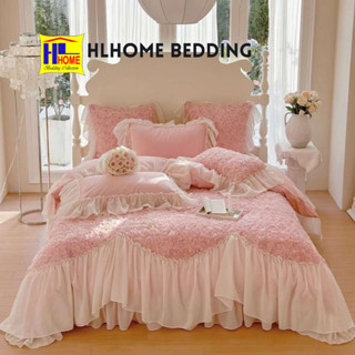 Bộ chăn ga lụa ren bèo dài cao cấp thoáng mát, mềm mại gồm 1 ga, 1 vỏ chăn kèm 2 vỏ gối đầu