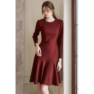 Đầm công sở cổ tròn tay dài cổ tròn dáng xoè