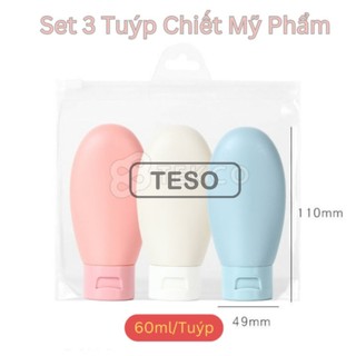 Set 3 Tuýp Chiết Mỹ Phẩm Du Lịch Đựng Dầu Gội, Sữa Tắm, Lotion, Toner (60ml) - Lọ Đựng Dung Dịch Tái Sử Dụng - TESOVN