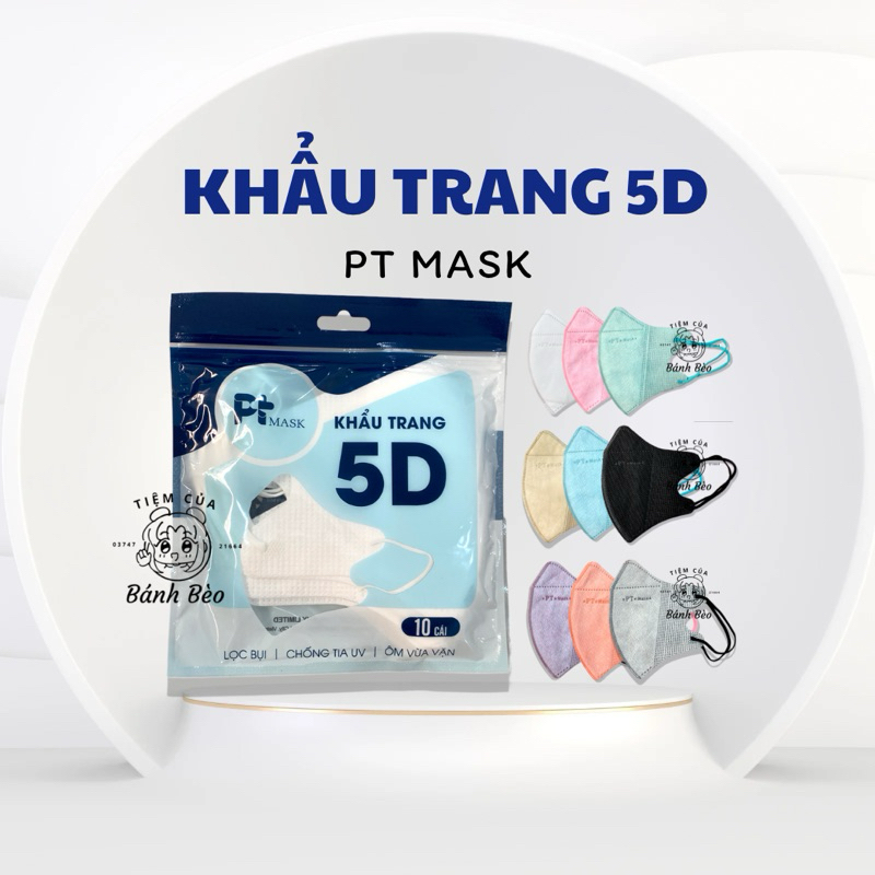[Túi 10 cái] Khẩu trang 5D Phương Tuyến 5D PT Mask 3 lớp kháng khuẩn ôm mặt vải 4S cao cấp | Tiệm Của Bánh Bèo
