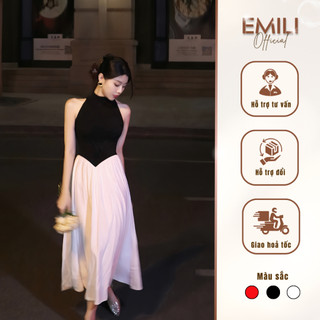 Đầm dài sát nách Emili dáng xoè tiểu thư, váy dài kiểu nữ