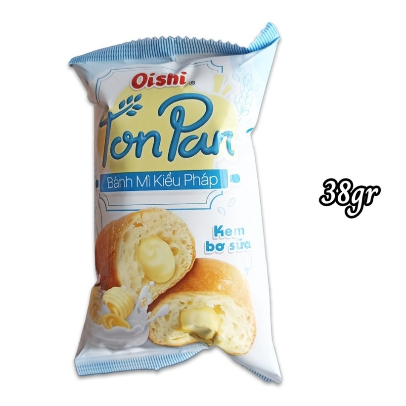 Bánh ăn sáng - Bánh mì kiểu Pháp Oishi Ton Pan kem socola/bơ sữa gói 38g
