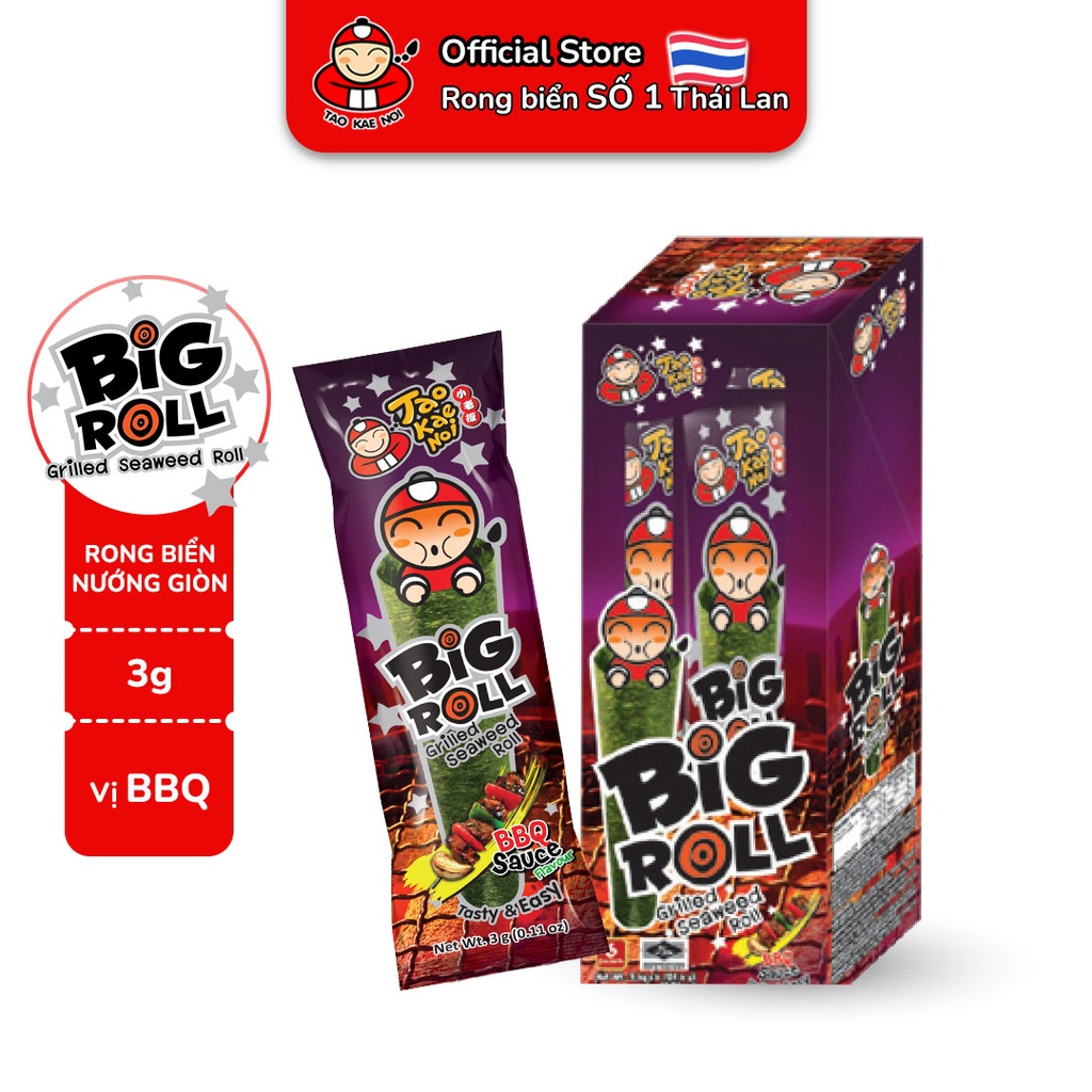 [COMBO 5 HỘP, 6 GÓI/HỘP] Snack Rong Biển Taokaenoi BIG ROLL (3g/gói) x 5 hộp (Truyền Thống, Cay, BBQ, Mực)