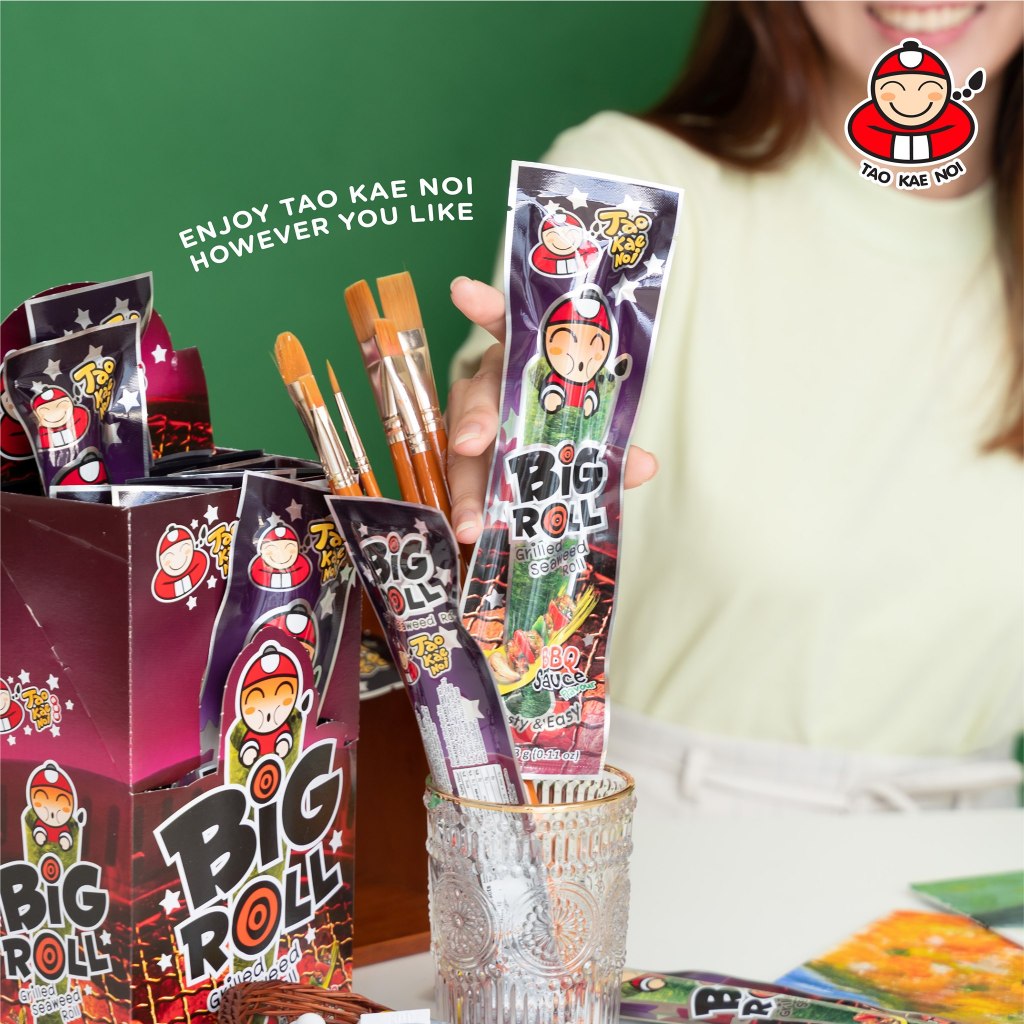 [COMBO 5 HỘP, 6 GÓI/HỘP] Snack Rong Biển Taokaenoi BIG ROLL (3g/gói) x 5 hộp (Truyền Thống, Cay, BBQ, Mực)