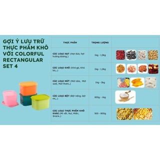 Bộ hộp bảo quản thực phẩm Colorful Rectangular