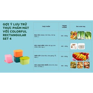 Bộ hộp bảo quản thực phẩm Colorful Rectangular