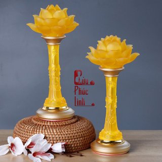   1 đôi  Đèn điện hoa sen lưu ly dáng cột thân sáng Đài Loan 