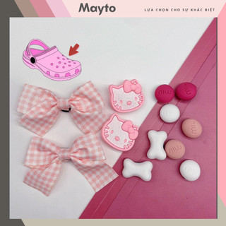 Set 12 Sticker, Charm 3D chủ đề Hell0 Kity nhựa cứng DIY gắn Dép Cross Dép Sục Cá Sấu Mayto JB-48