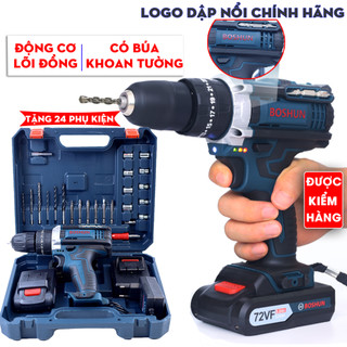 |Full Phụ Kiện| Máy Khoan Pin Boshun 72VF - 3 Chức Năng (Búa - Khoan - Bắn Vít) - Lõi Đồng 100% -Khoan Bắn Vít Cầm Tay