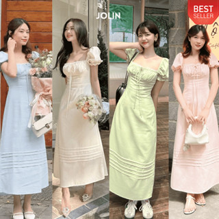 JOLIN ✿ LILY DRESS - Đầm nhún ngực phối ren tay phồng dáng dài maxi tông màu pastel ngọt ngào