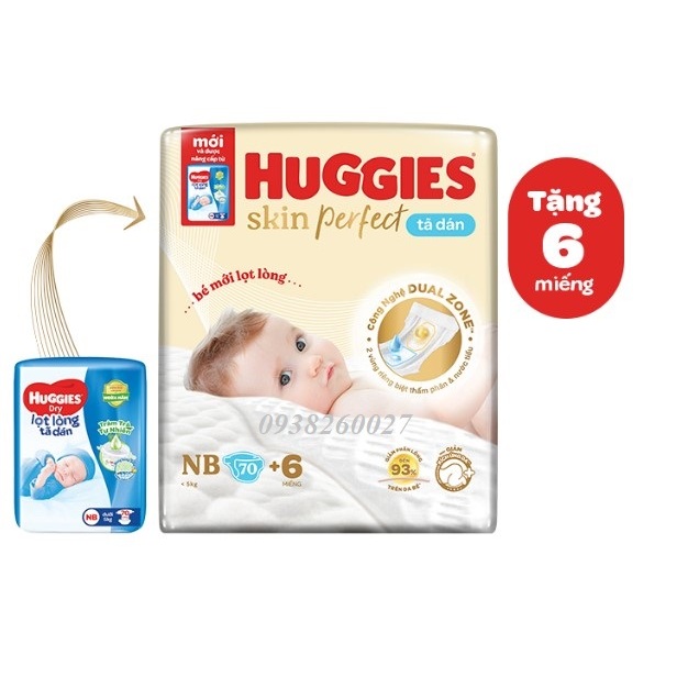 Tã dán sơ sinh Huggies Newborn NB70+6 miếng bé dưới 5kg