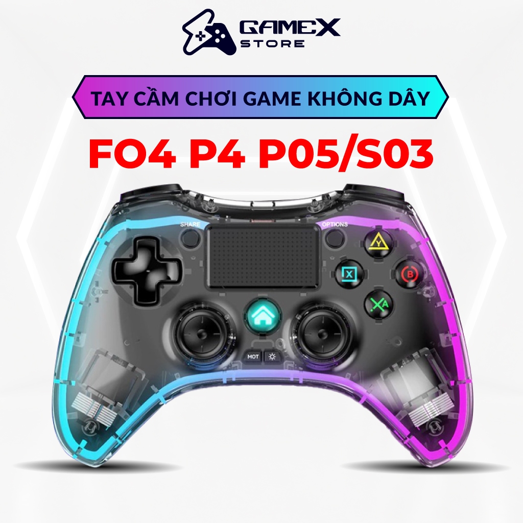 Tay cầm chơi game FO4 P4 P05/S03 LED RGB, Không dây, Kết Nối Bluetooth 2.4G, tương thích FIFA Online 4, không bị trễ