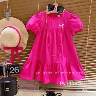 8 đến 19kg.váy tay phồng from babydoll màu hồng trơn cho bé.váy xinh cho bé.váy cho bé gái diên hè.đi chơi