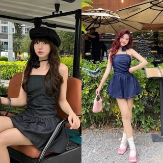 [Hàng Thiết Kế]:Váy Bò DEMIN Nhúm Ngực Dáng Ngắn Kèm Dây Hoa Sang Chảnh 2 Màu Out Trình Mọi Outfit (Có Lót Quần) Lollaye