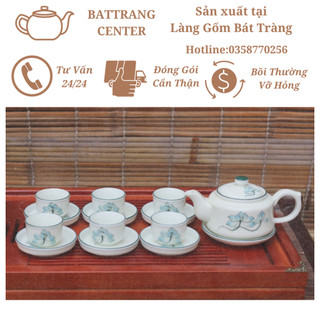 (CHỌN 6 MẪU)Bộ Ấm Chén pha trà Bát Tràng 300ml,sứ trắng,men kem