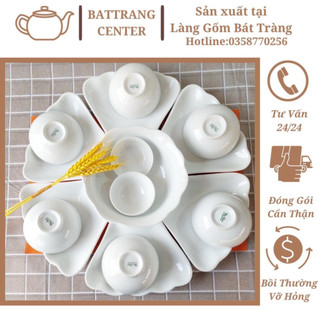 Siêu Phẩm:Bộ bát đĩa Hoa Mặt Trời Men trắng sứ -gốm sứ Bát Tràng,mâm cơm cúng ngày tết,mồng 1,ngày rằm
